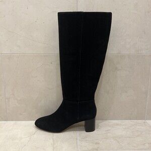 NWOB Talbots Sz 7.5 Black Boots Suede Leather Knee High Side Zip 2 Inch Heel